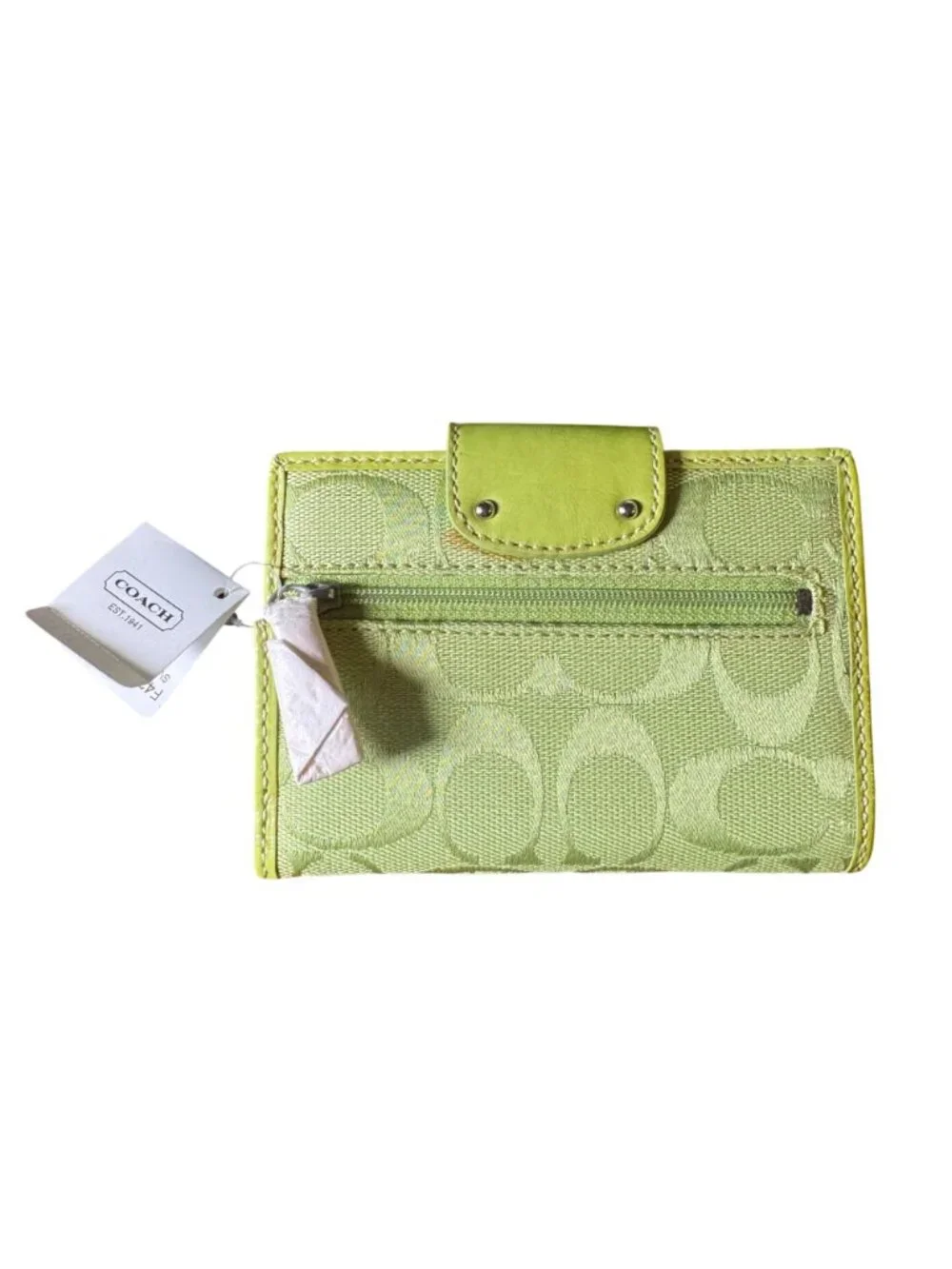 Coach Penelope Y2K Signature Lime Green Bi-fold Wallet- Rare - NWT - Picture 5 of 9